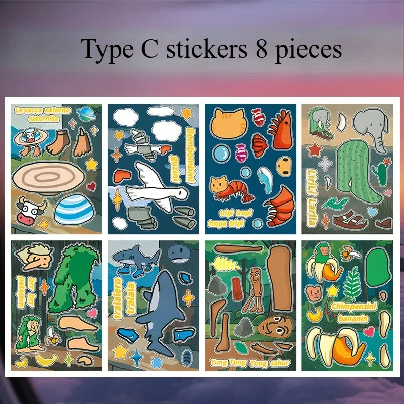8PCS Tralalero Tralala Adesivi Tungtung Sahur Brainrot Anime Cambiare Vestiti Puzzle Paster Decorazione FAI DA TE Classico Giocattolo Regalo per I Bambini