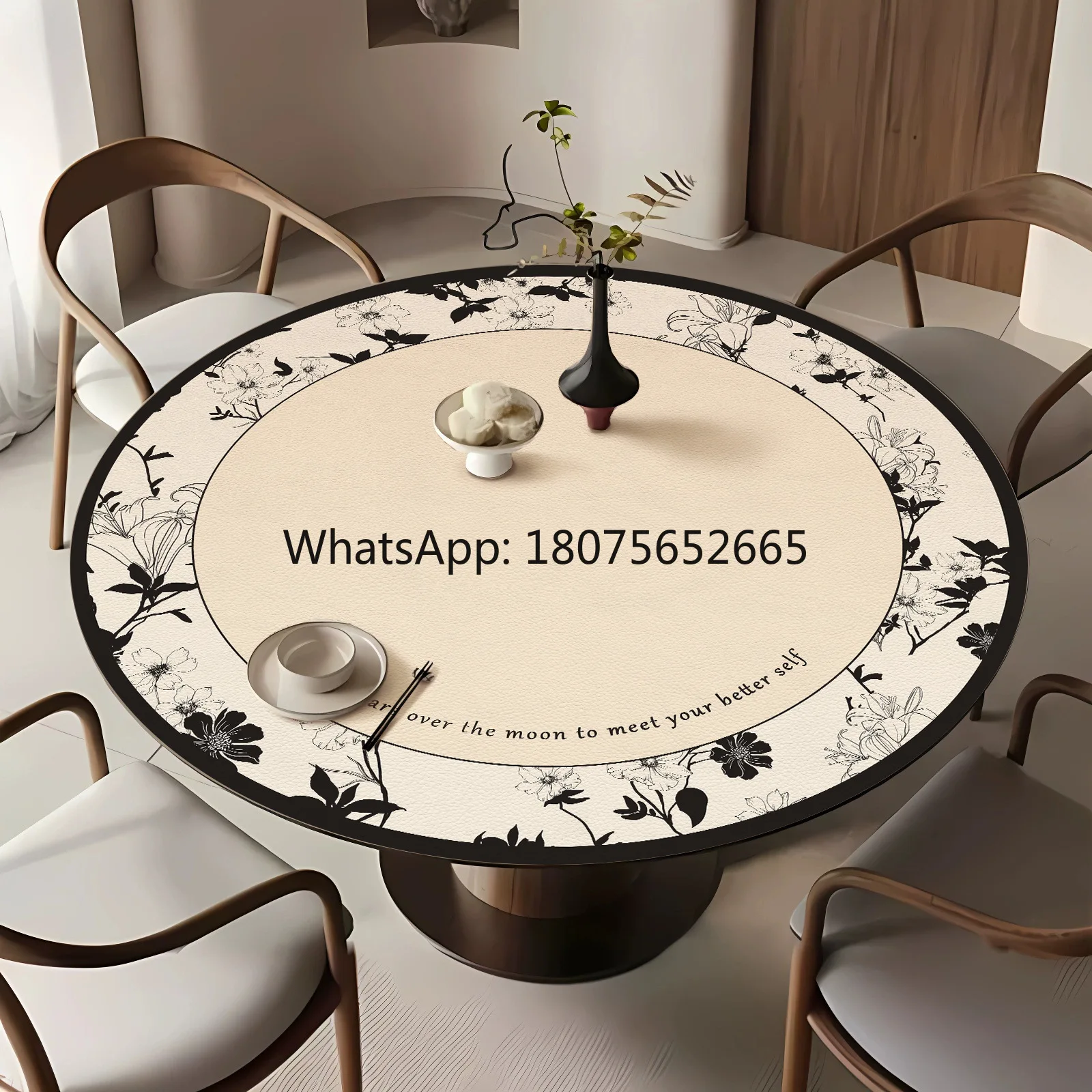 French-style round tablecloth, upscale and luxurious, waterproof, oil-proof, heat-resistant, and wipe-clean
