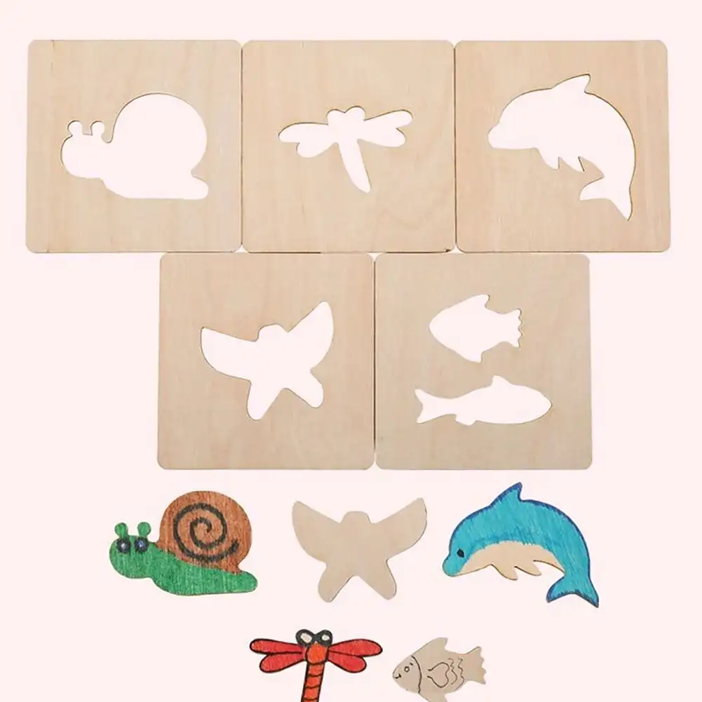 

20pcs/Set Montessori Toys Wooden Kids Drawing Toys DIY Painting Template Stencils Coloring Puzzle Learning Educational Toys Gift