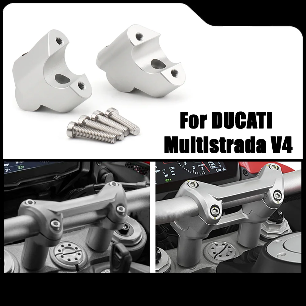 

CNC Aluminum Motorcycle Accessories Handlebar Riser Lift Back Move Mount Lifter Silver For DUCATI Multistrada V4