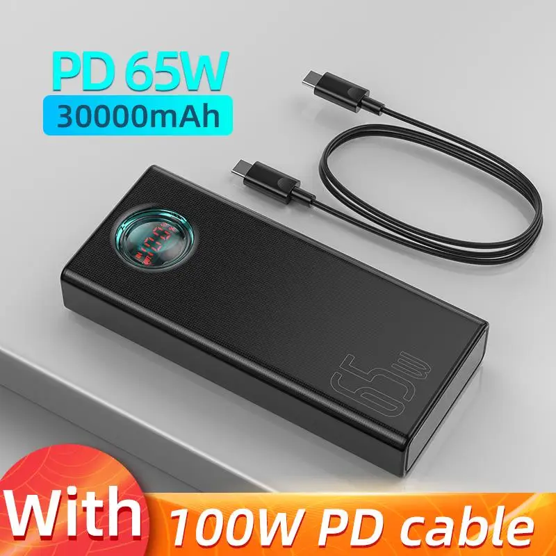 To 65W Power Bank 30000mAh PD Quick Charge FCP SCP Powerbank Portable External Charger For Smartphone Laptop Tablet Macbook