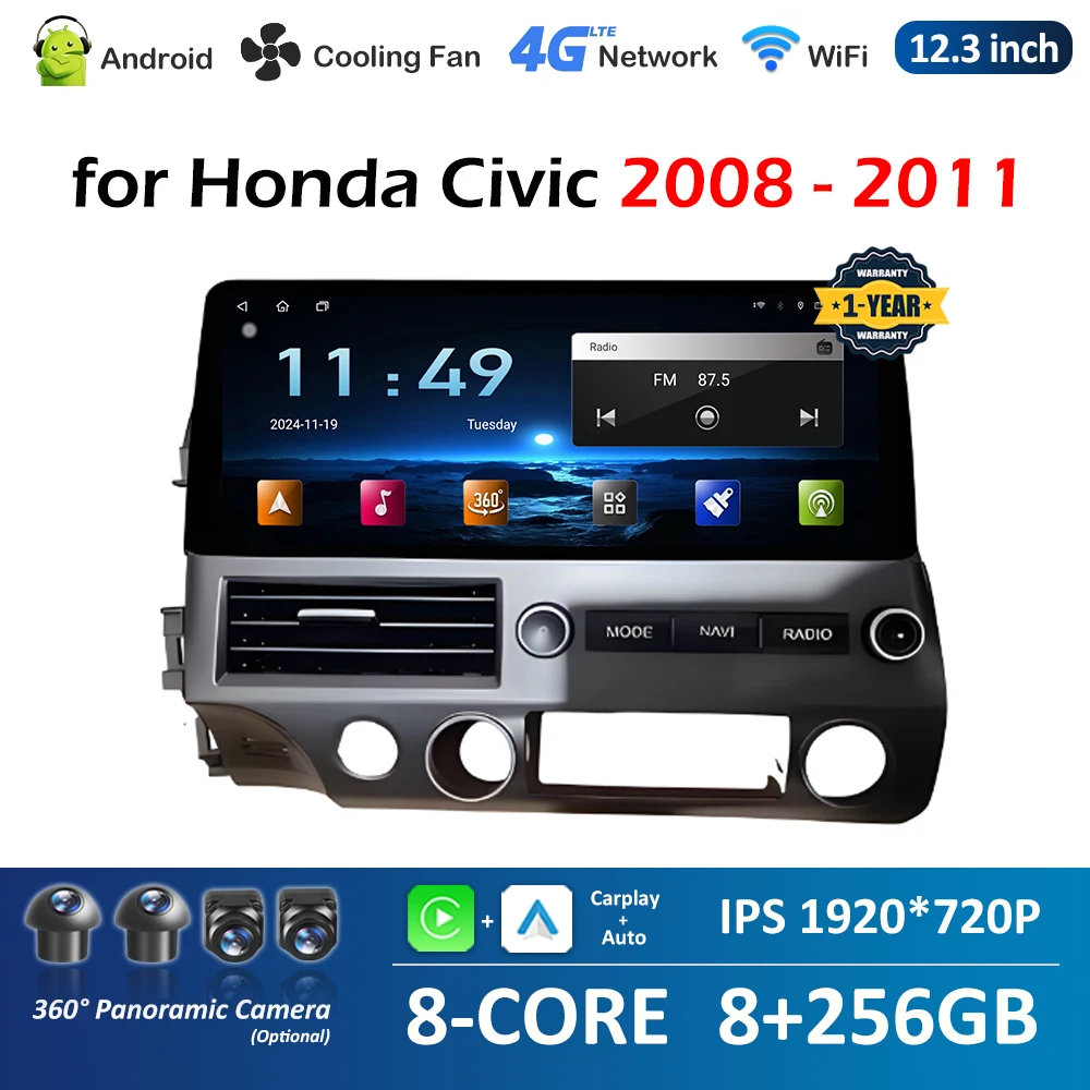 Smart System Android OS Car Video for Honda Civic 2008 2009 2010 2011 Radio Player Cooling fan Autoradio Bluetooth Head Unit 4G