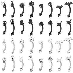 ZS 1PC 16G Black Color Stainless Steel Eyebrow Ring Pumpkin Bat Skull Bridge Piercing Curved Barbell Cartilage Earring Jewelry