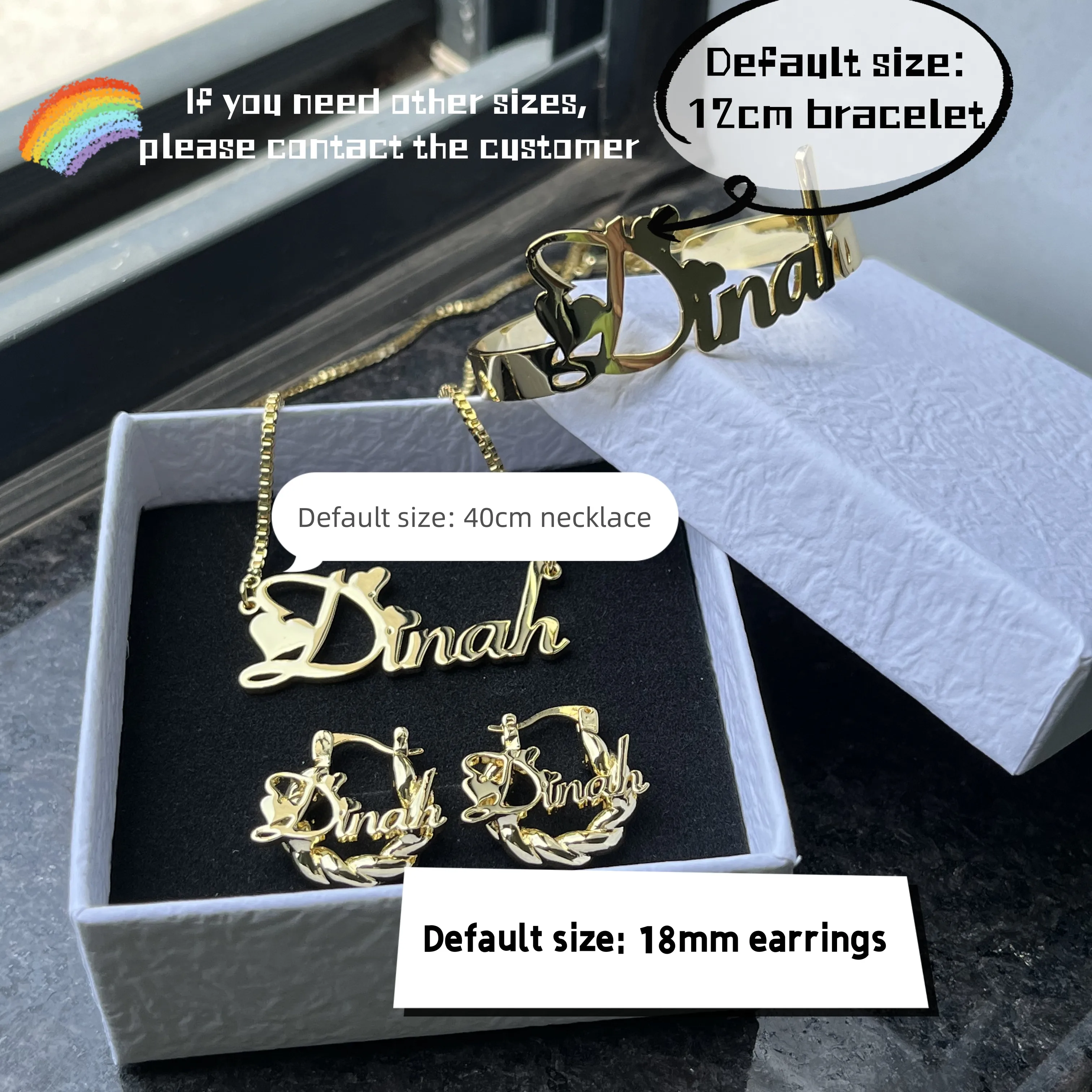 DUOYING-Conjunto de joyería con nombre personalizado, collar con letras personalizadas, brazaletes con nombre, Mini pendientes de aro de acero inoxidable, 18mm