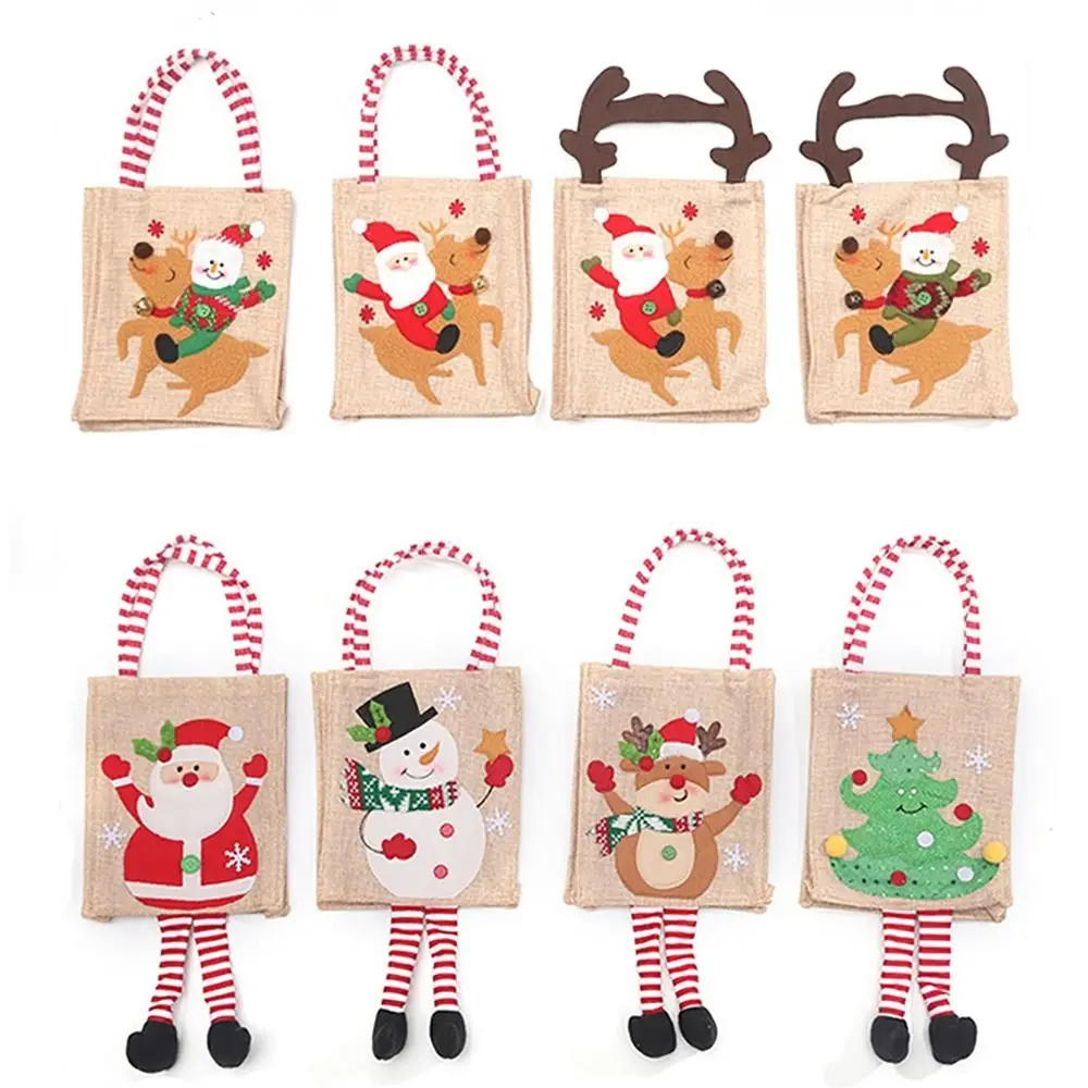 Cartoon Doll Christmas Gift Bag Cute Linen Cloth Santa Claus Xmas Handbag Candy Dragee Bag Christmas