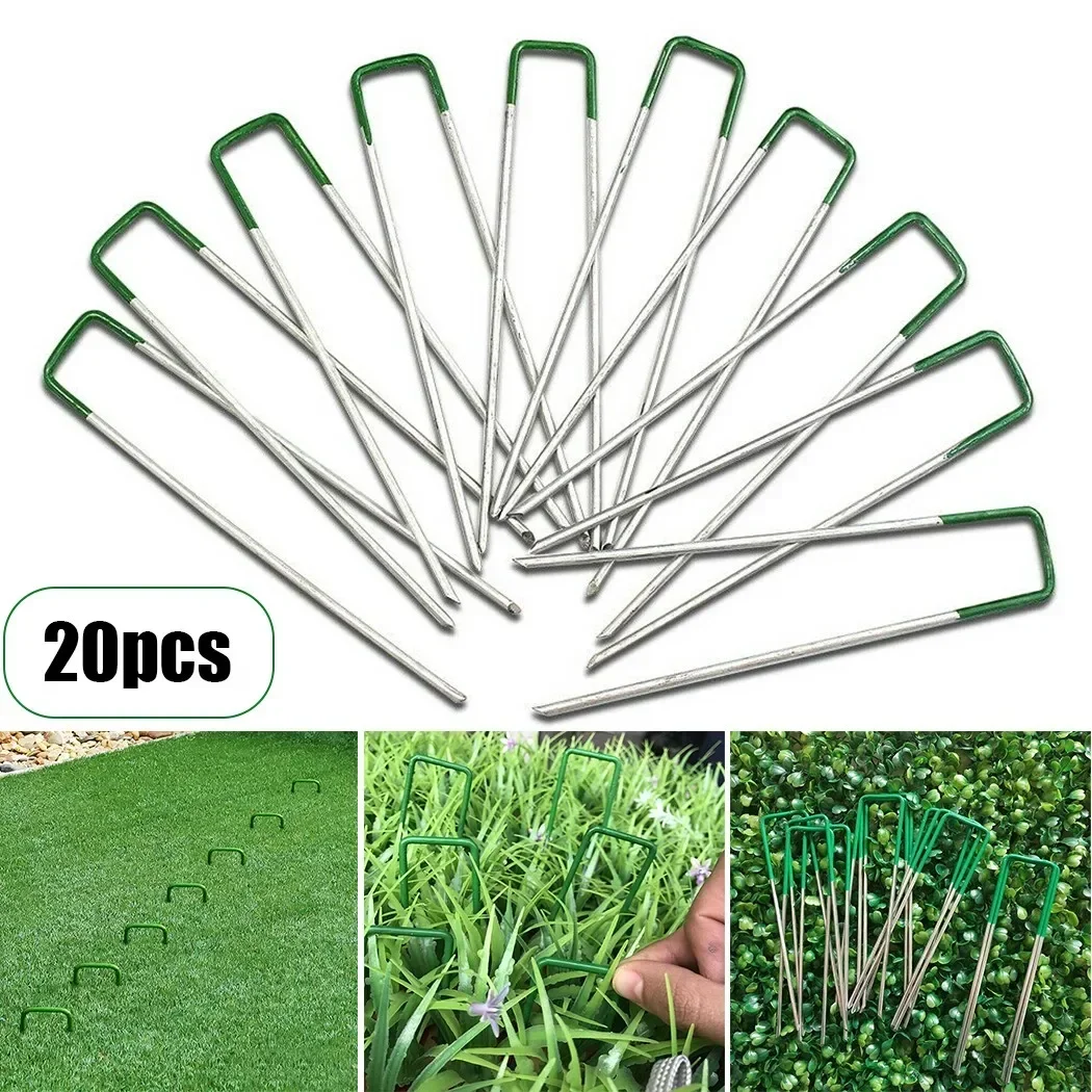 

20pcs Artificial Fake Grass Staples Turf Lawn U-shape Pins Metal Galvanised Garden Supplies Garden Fixing Pegs Plant Support Hom