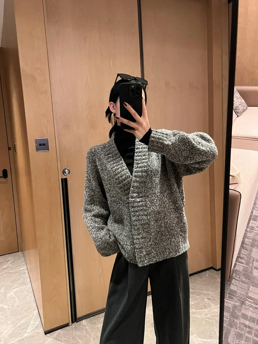 

FT GuoGe Women's Knitted Sweater Cardigan Ele Personali Long Sve Regular Length Autumn Winter New Sle Faionable Top