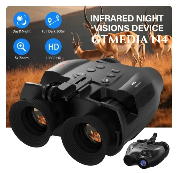 Gtmedia N4 Night Vision Binoculars With 5x Zoom 1080p Video Recording Outdoor HD Rechargeable Infrared IP66 Vision Night Goggles