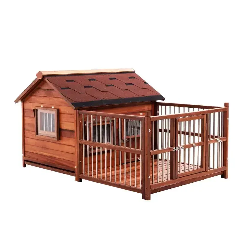 dog house for large with a fence, suitable all seasons. It is a villa/kennel that keeps warm in winter.