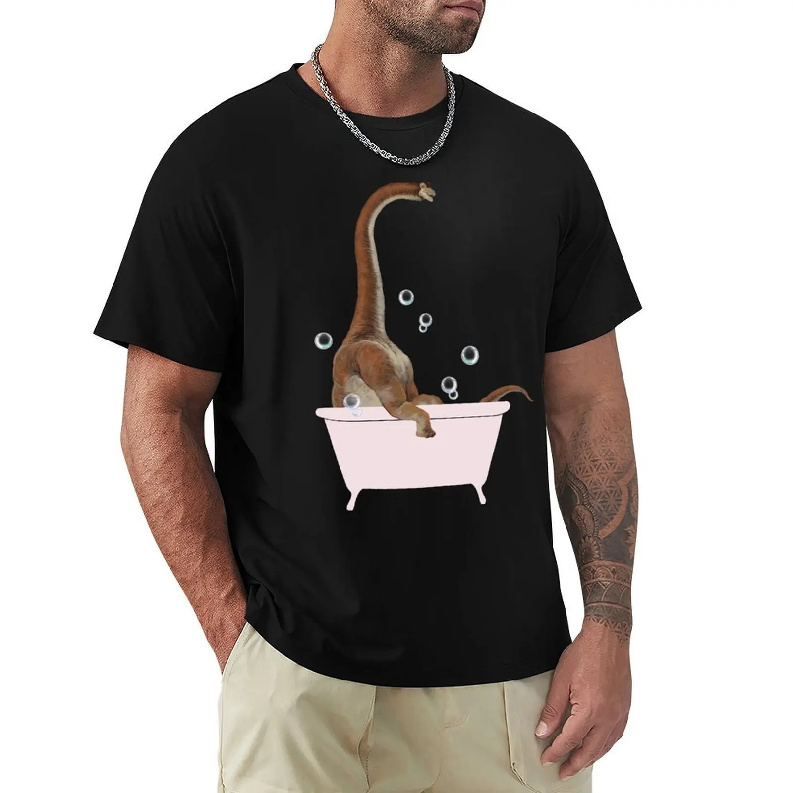 Brachiosaurus in Bathtub T-Shirt Work Wear Breathable Tee