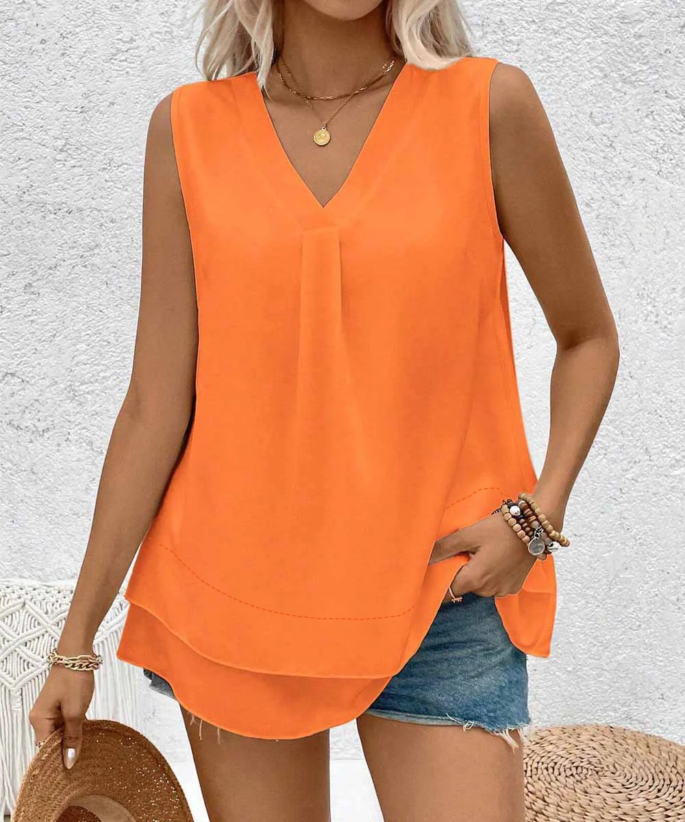 

Женская летняя повседневная однотонная рубашка без рукавов больших размеров с v-образным вырезом, жилет