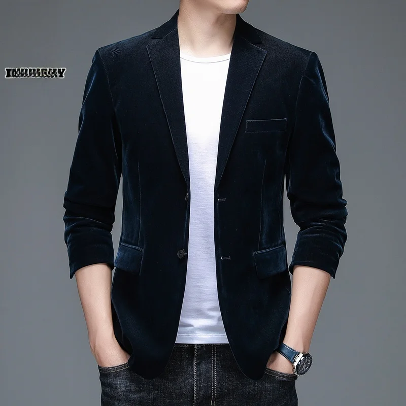 

Мужской вельветовый пиджак приталенного кроя, повседневный, однобортный, осенний, модный, молодежный, из полиэстера и вискозы