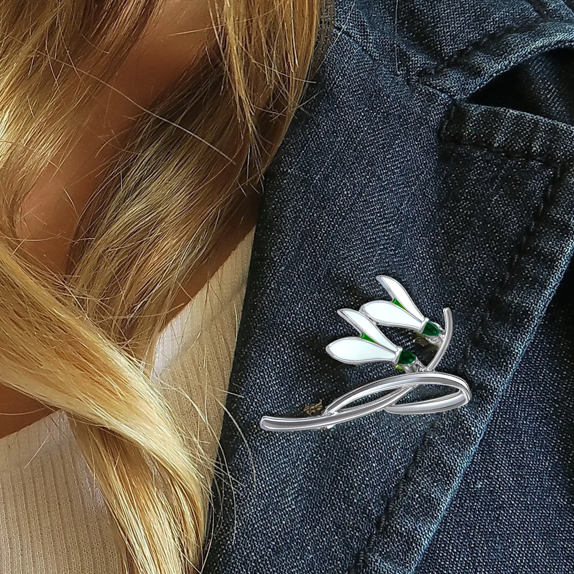 Beaut&Berry Luxury Snowdrop White Flower Brooches for Women Plant Pins Casual Party Friends Accessories Fashion Gifts Decoration - Image 2