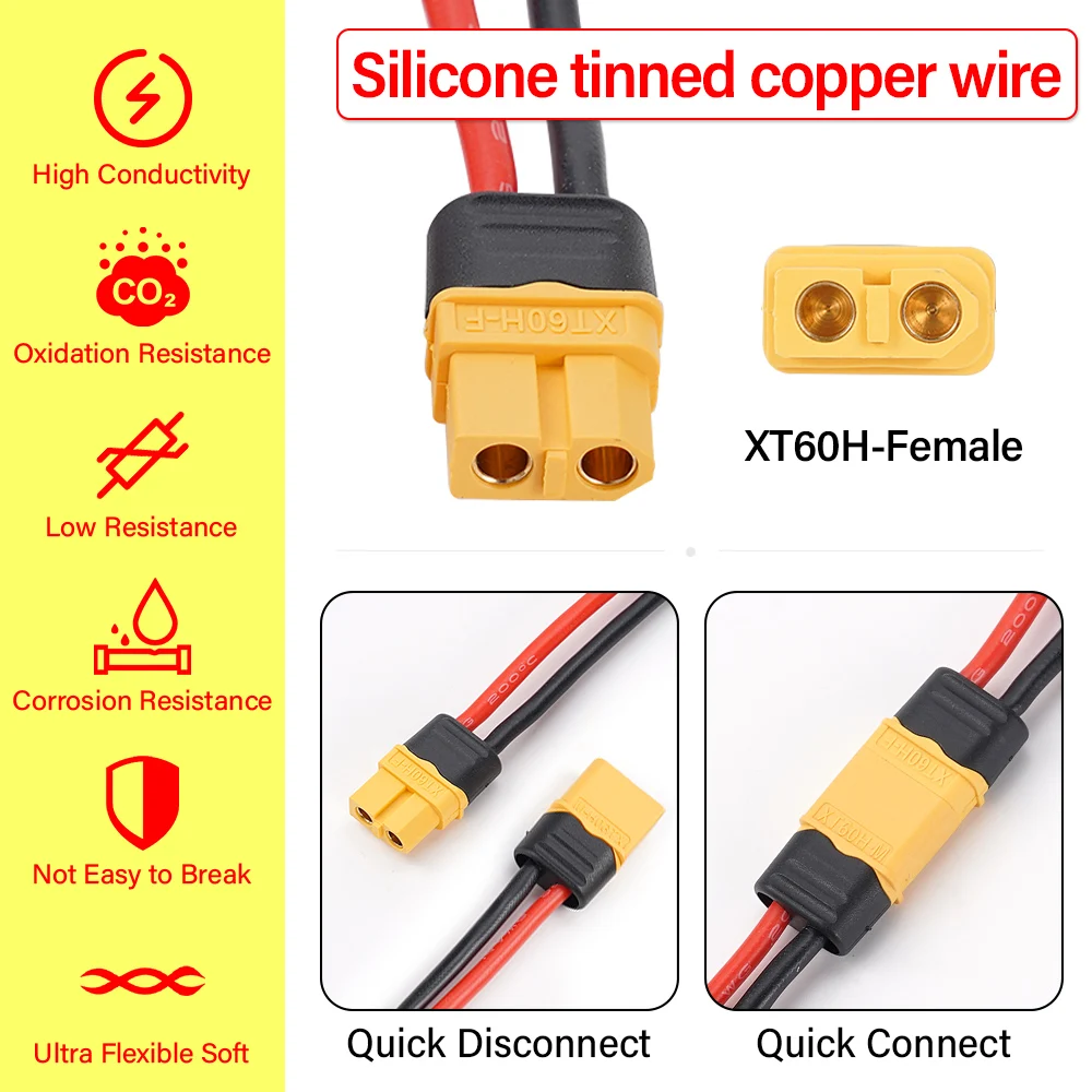 14AWG 50cm Alligator Clip to T Plug/XT60 Female Plug Cable Silicone Wire For Car Emergency Battery Clamps Trucks Accessory