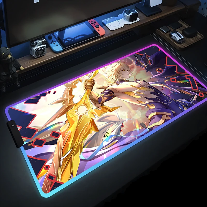 

RGB Mouse Pad Gamer Decoracion Gamer LED Desktop Mat Honkai Star Rail Phainon Mousepad Gaming Accessories Varmilo Keyboard Pad