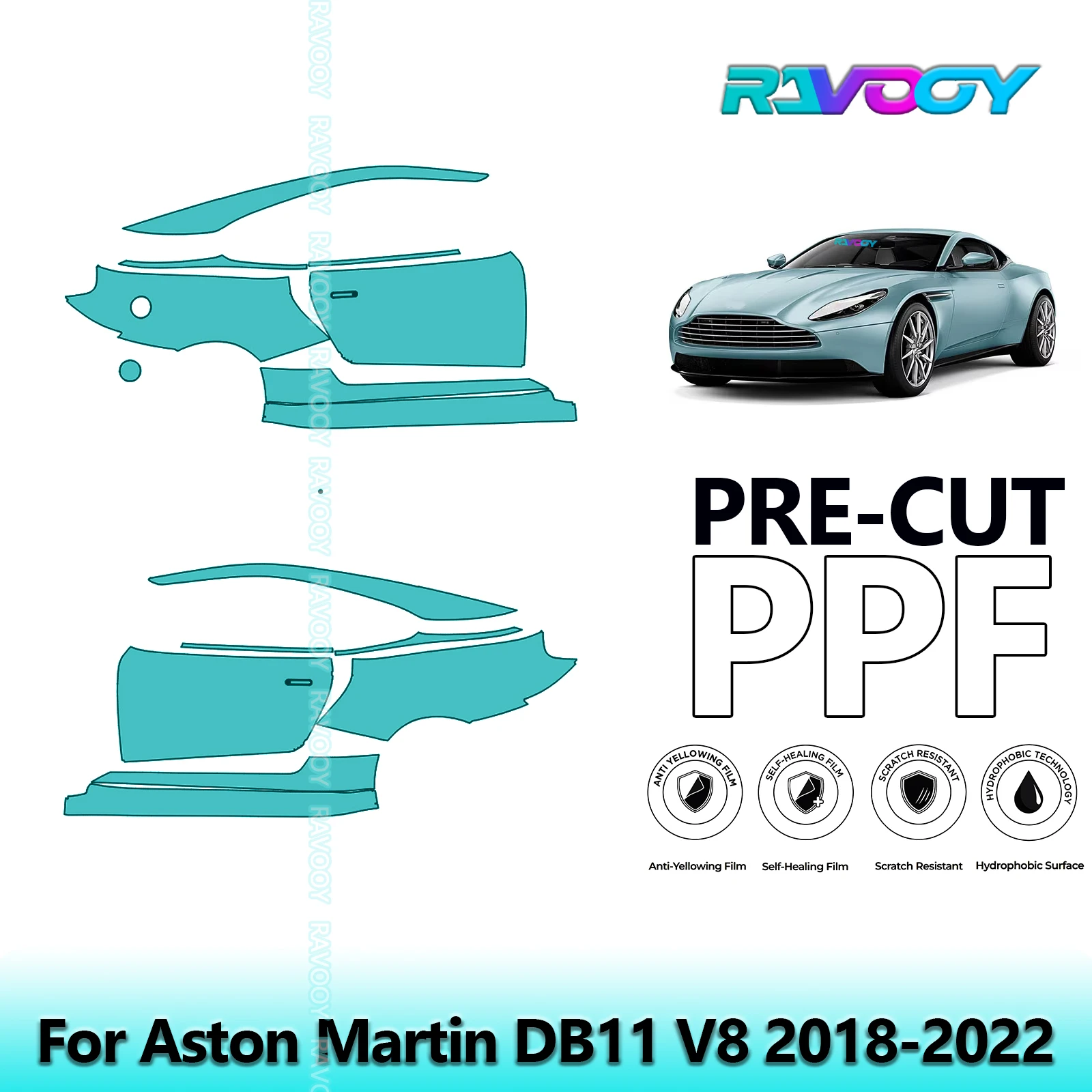 

For Aston Martin DB11 V8 2018-2022 8.5mil Clear Matte Pre-Cut PPF Door & A/B Pillar Kit TPU Paint Protection Film Set
