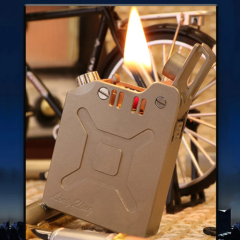 

CNC Creative Oil Barrel Fuel Lighter Mechanical Ejection Ignition 316 Stainless Steel Safety Knob Push-type Ignition Lighter