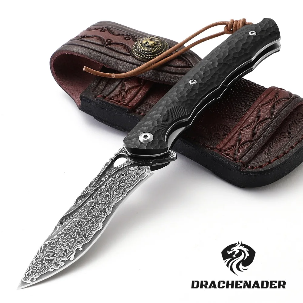 

VG10 Damascus Steel Folding Knife Tactical Hunting Pocket Knife Self Defense Camping EDC Knives with Clip and Sheath for Men