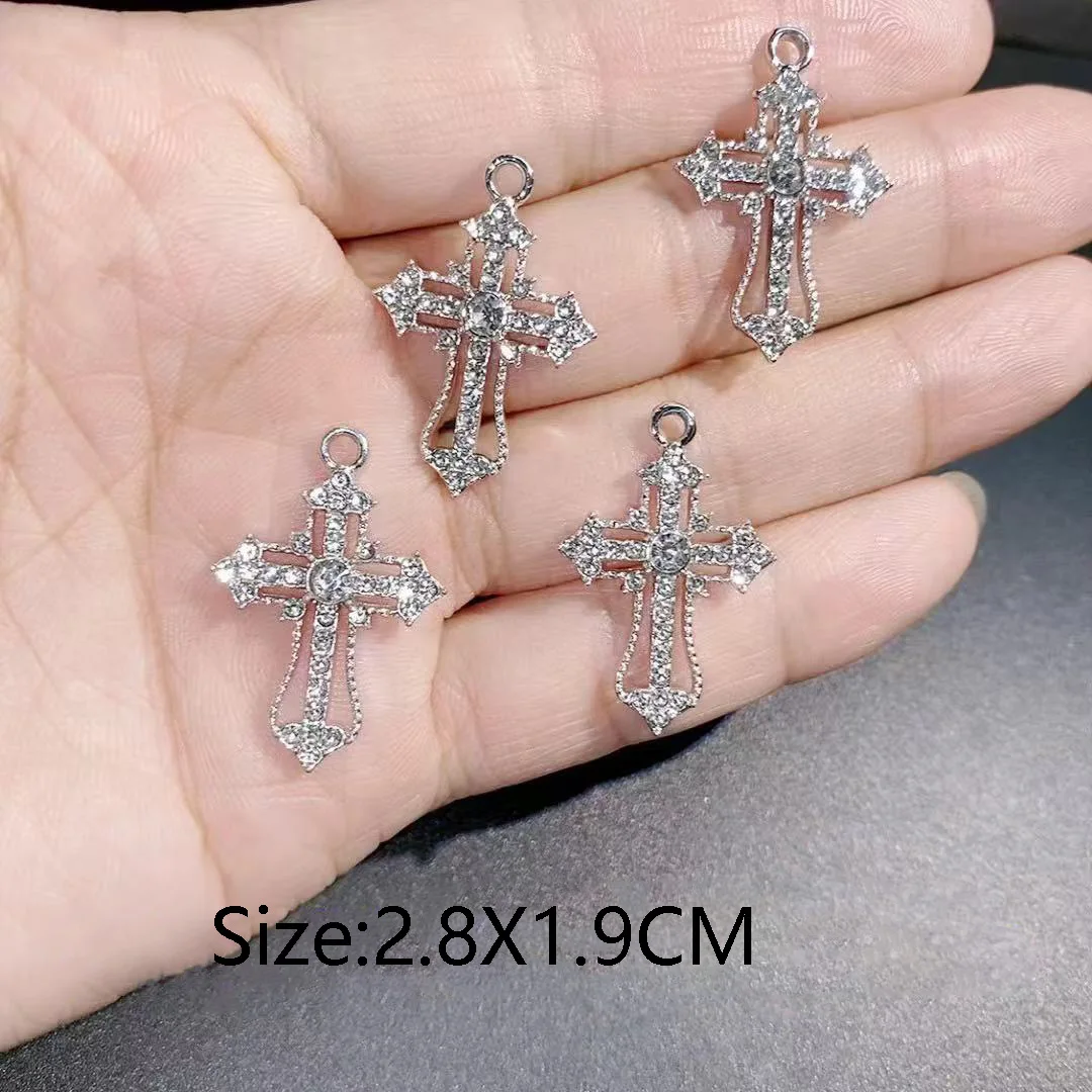 2/10 Pcs Fashion 6 Style Crystals Cross Charms for Jewelry Making Handmade Crosses Pendant Necklace Keychain Diy Jewelry Finding