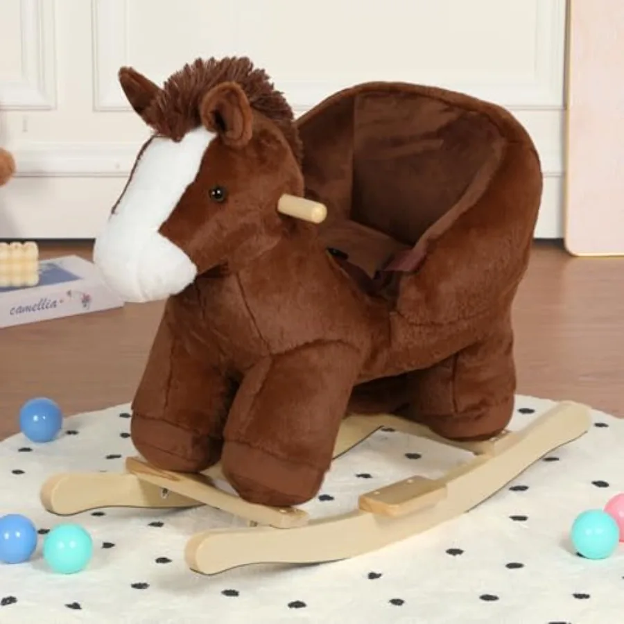 

Pony Baby Rocking Horse for Toddlers 1 to 3 Years Stuffed Plush Ride-on Rocking Animal with Realistic Sound and Music Wooden Ro