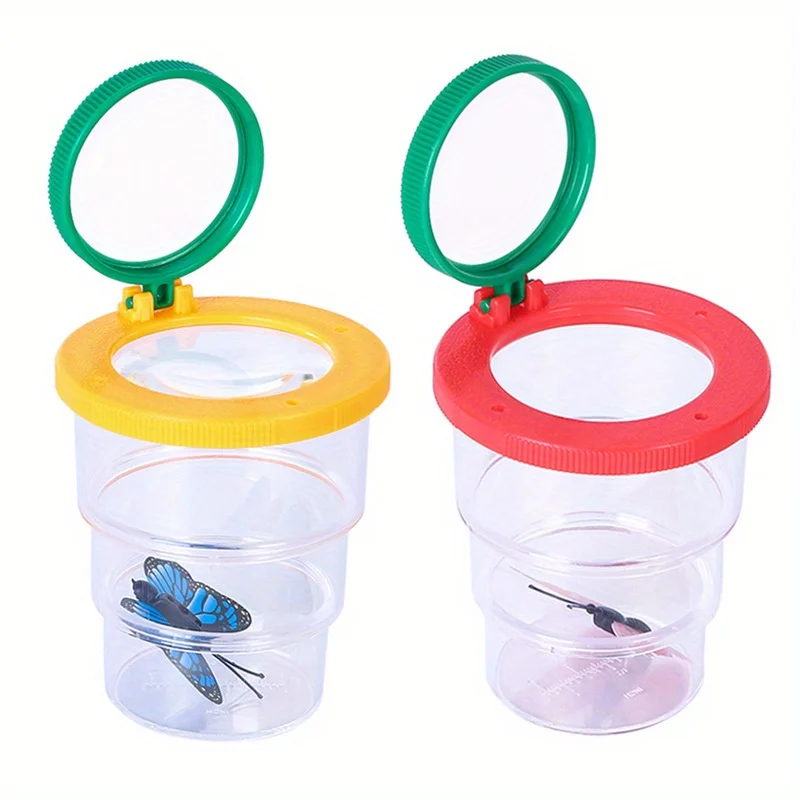 

1 pc Outdoor Adventure Tool Flip Transparent Jar with Magnifying Glass Insect Observation Box