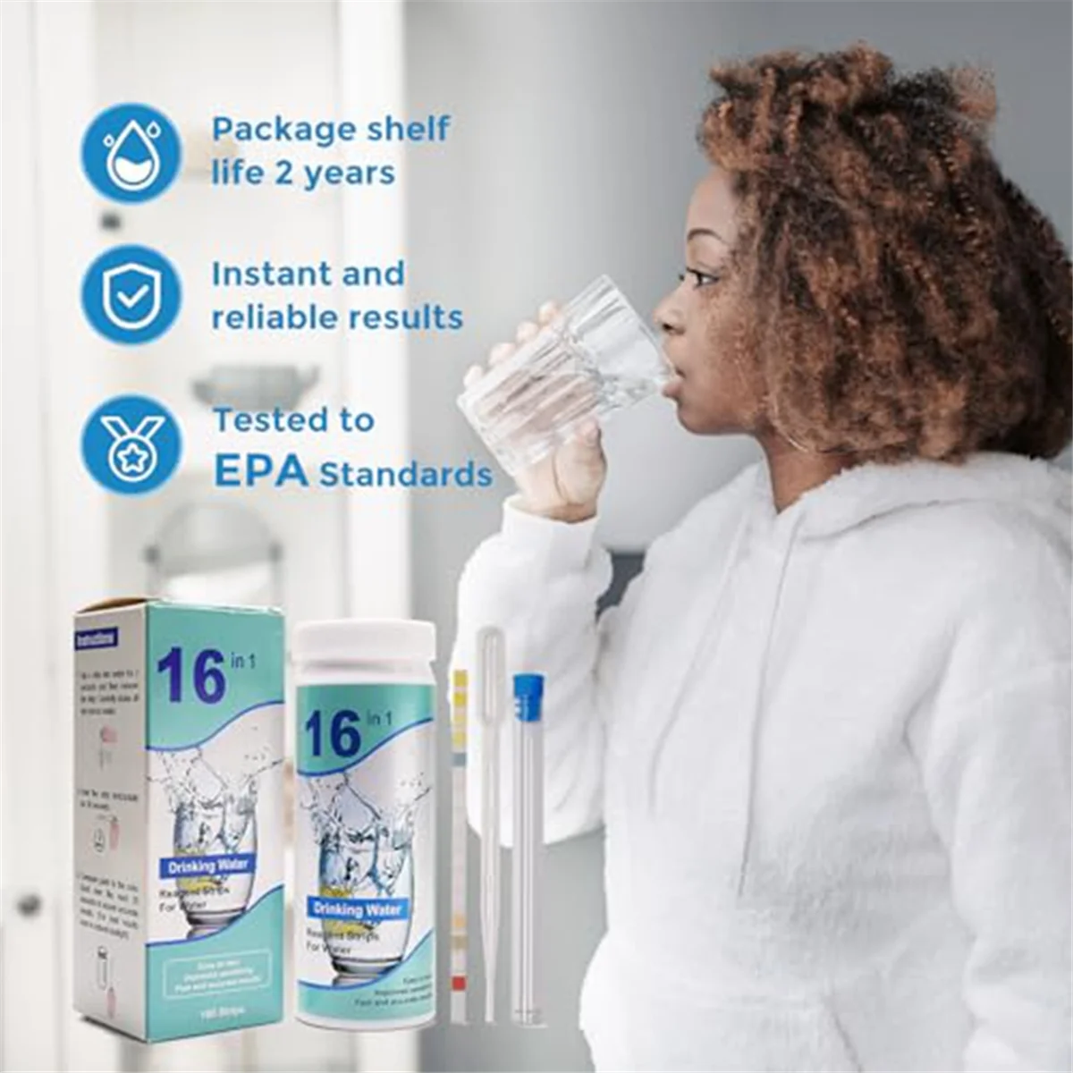 Strisce reattive per acqua 16 in 1, Kit per il Test dell'acqua potabile, Kit per il Test della qualità dell'acqua domestica da 100 strisce