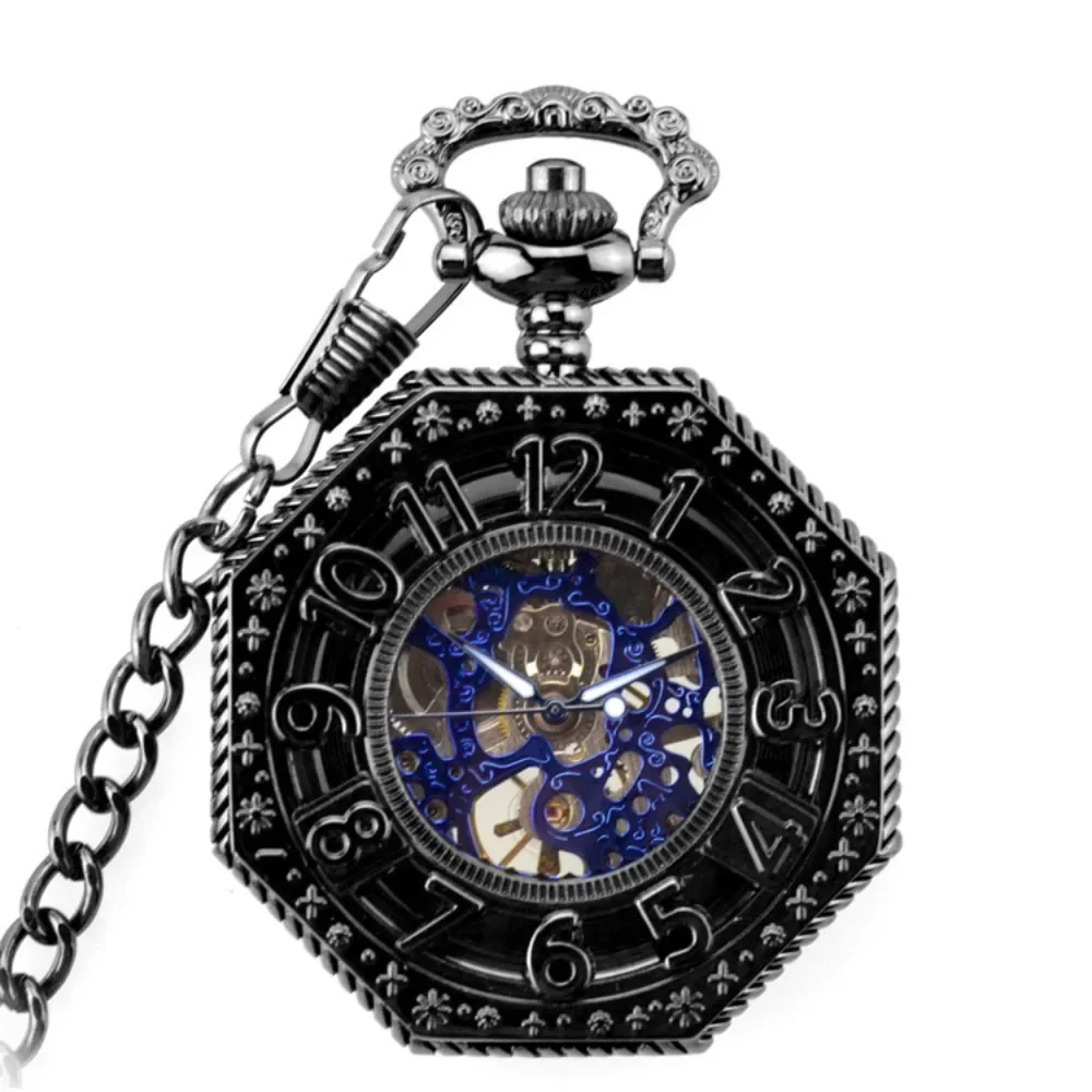 Men Pocket Watch with Chain Hand Winding Vintage Pocket Watch Classic Mechanical Movement Pocketwatch Octagon Mechanical Watches