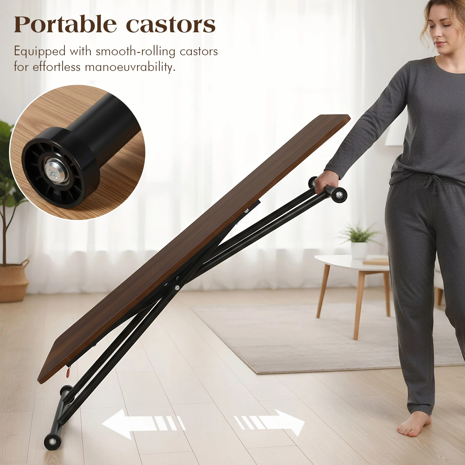 

Low Coffee Table with Rollers Floor Tea Table Wooden Modern Coffee Table for Living Room Home