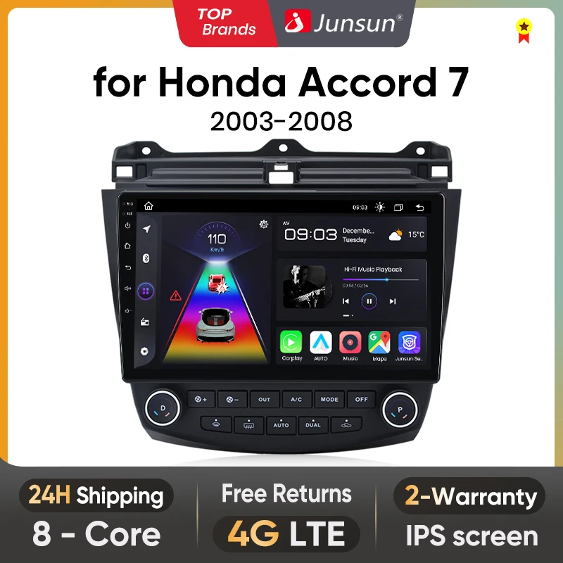 Junsun V1pro AI Voice 2 din Android Auto Radio For Honda Accord 7 2003-2008 Carplay 4G Car Multimedia GPS 2din autoradio