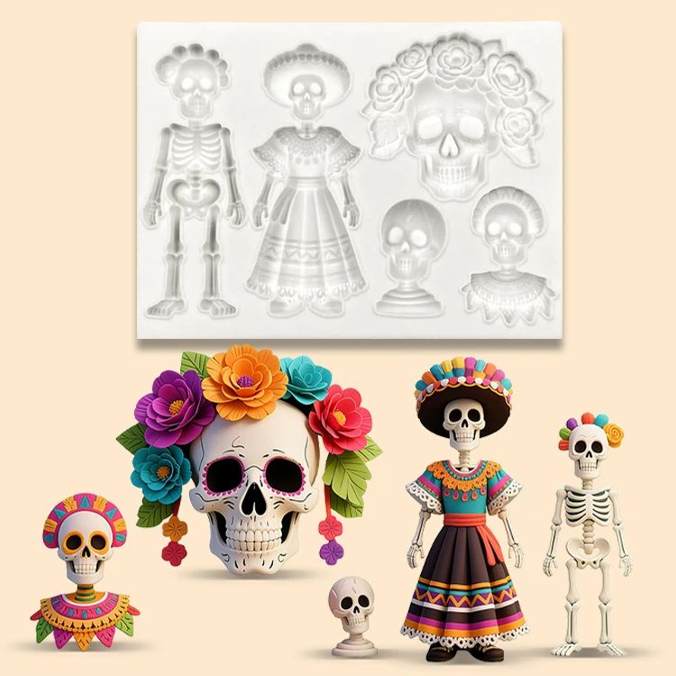 

Halloween Series Skull Silicone Molds Skeleton, Mask Diy Plaster Epoxy Resin Molds Party Supplies Cake Decoration Accessories