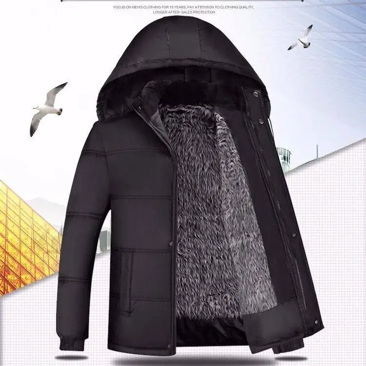 

Thiened Fce Warmth Cotton Jaet Long Middle-aged Dad Clothes Large Size Men's Winter Clothes Middle-length Cotton Coat Men