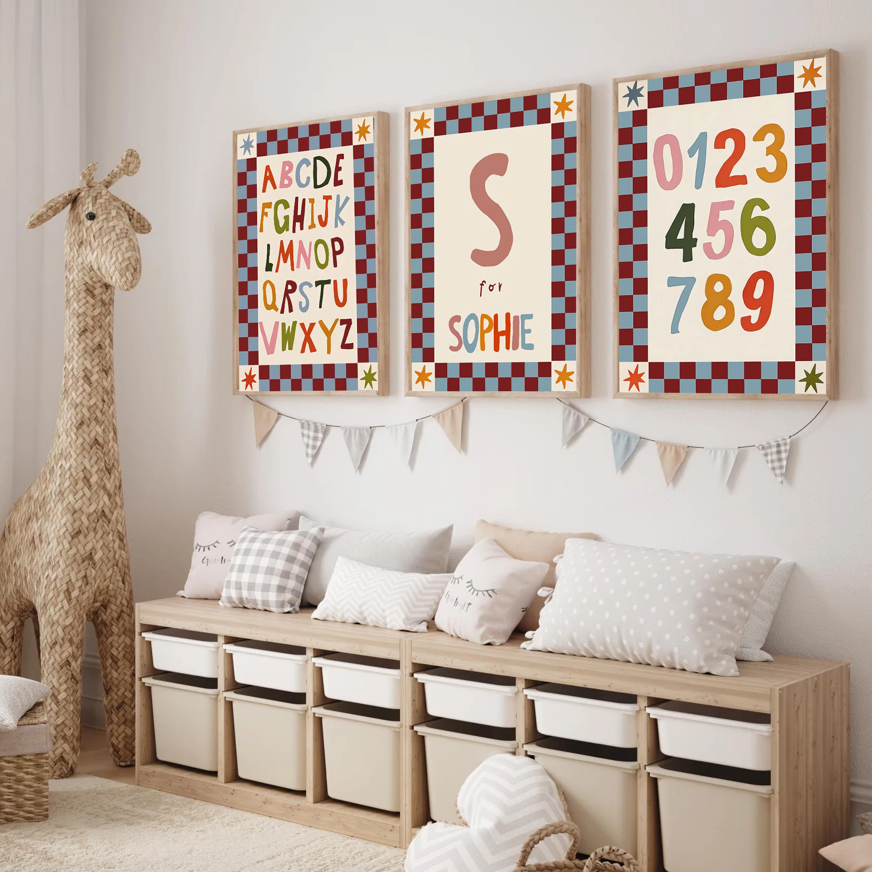 3pcs/set Personalized Children Color Letters Nursery Canvas Print Custom Baby Name Education ABC Wall Art Poster for Home Decor