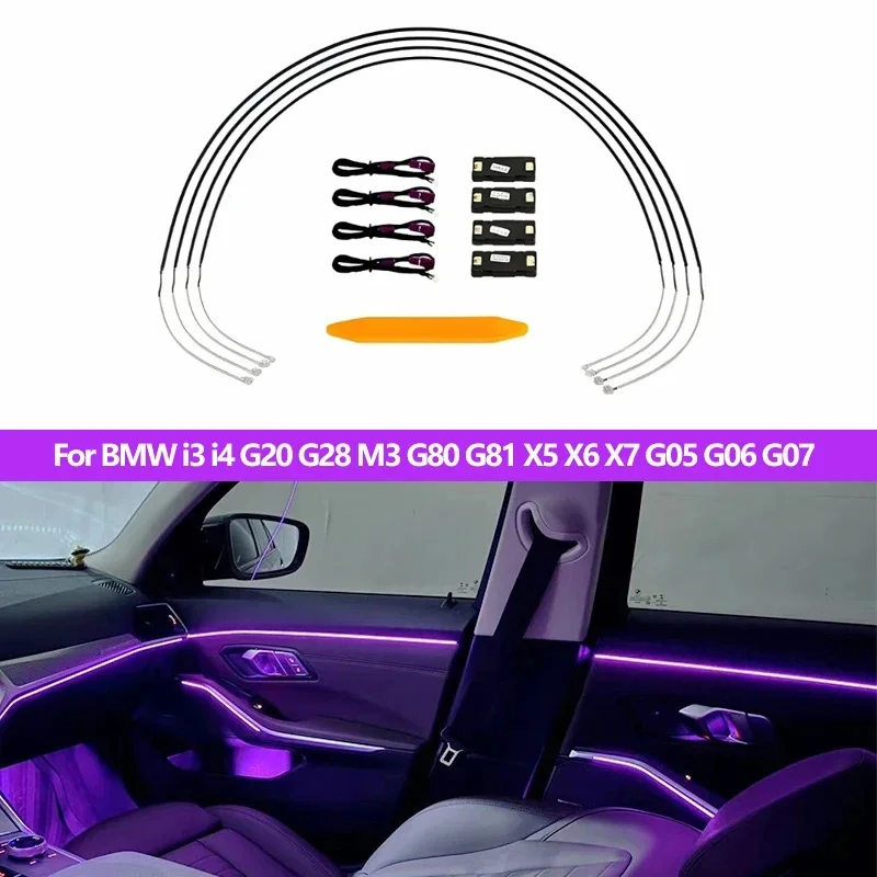 64 Colors 4 Door Soft Ambient Light Strip Interior Atmosphere Lamp For BMW i3 i4 X5 X6 X7 G05 G06 G07 Retrofit Decoration