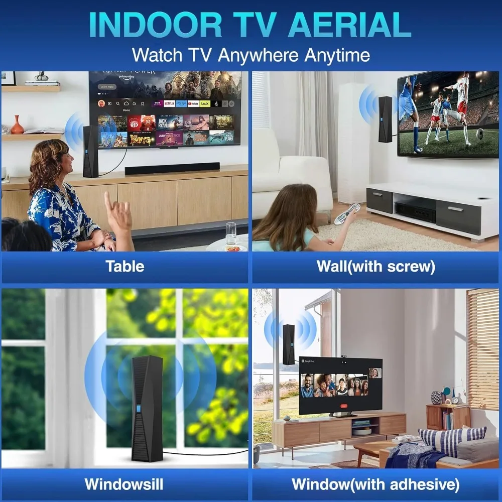 هوائي للتلفزيون الذكي للقنوات المحلية طويلة المدى، هوائي رقمي HDTV لجميع التلفزيون الذكي/القديم يدعم 4K 1080P HD DVB-T2