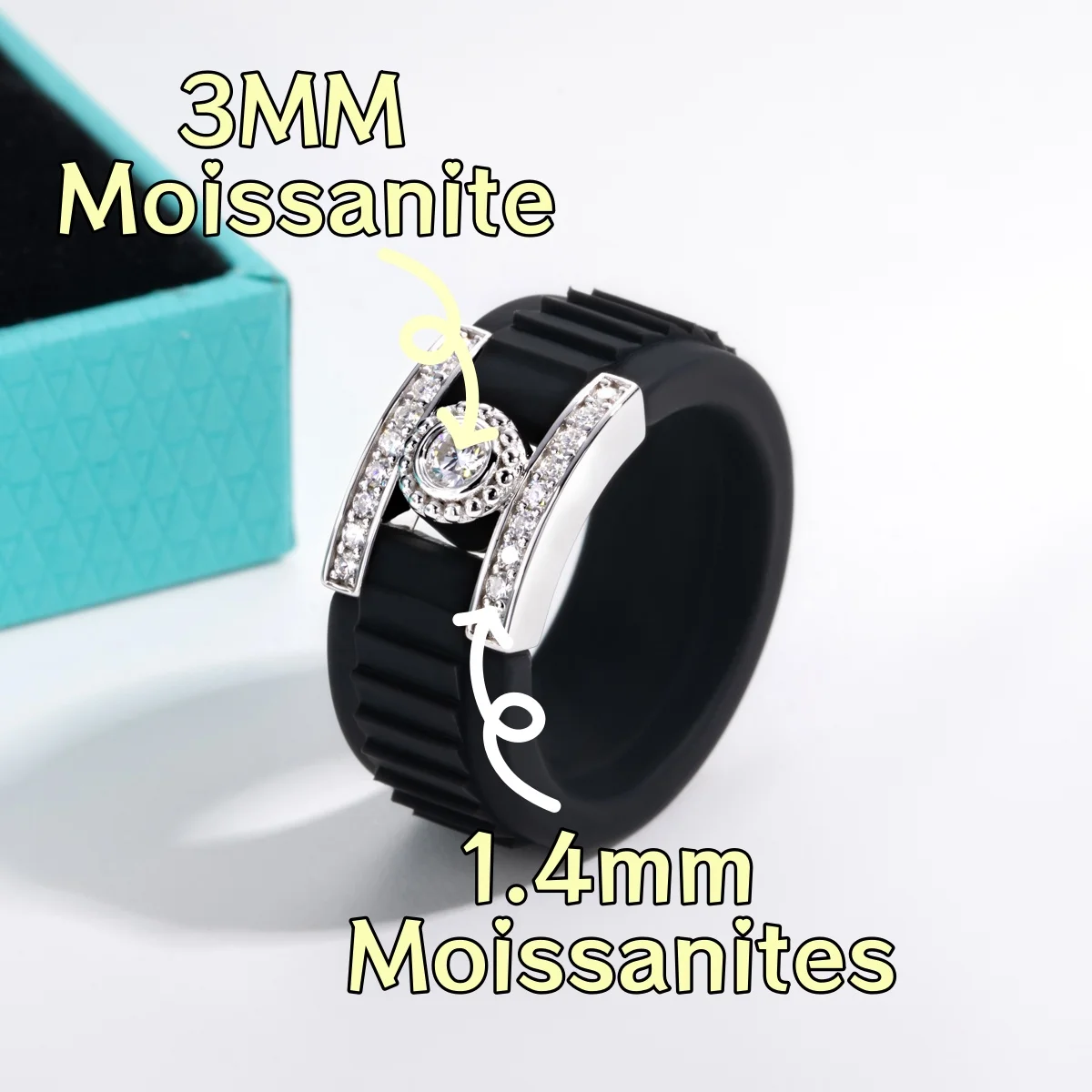 AnuJewel 3mm Moissanite Inlaid Silicone Halo Ring 925 Sterling Silver Rubber Comfort Fit Wedding Ring for Women Men Jewelry