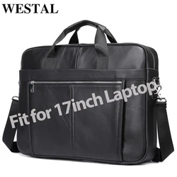 WESTAL 17'' Laptop Bag for Men Briefcases Genuine Leather Totes a4 Document Bags Men's Business Bag Leather Men Handbags 5013