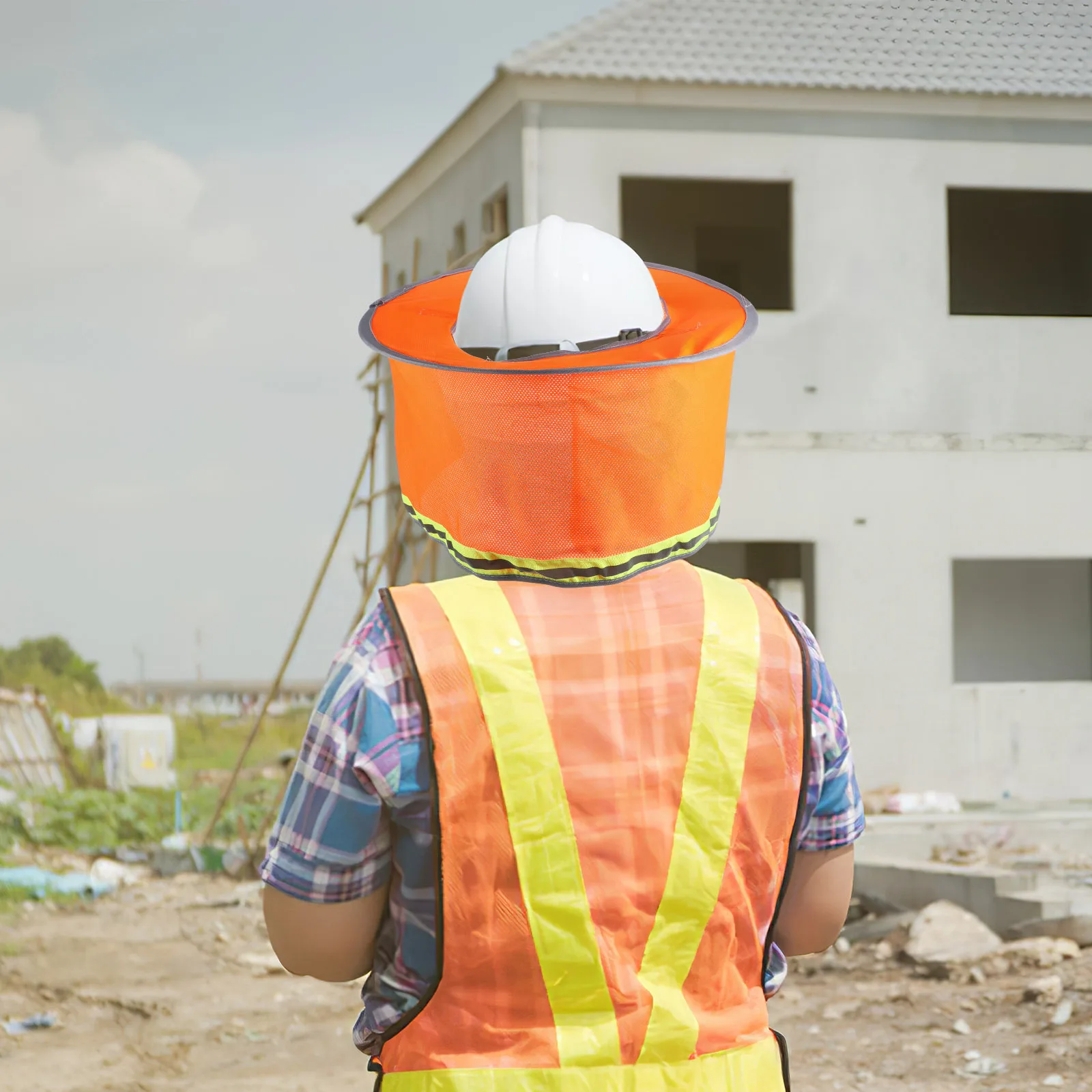 Hard Hat Sun Shade Full Brim Safety Hat Curtain Neck Protection Reflective Strip for Outdoor Work Hardhat Sun Shade