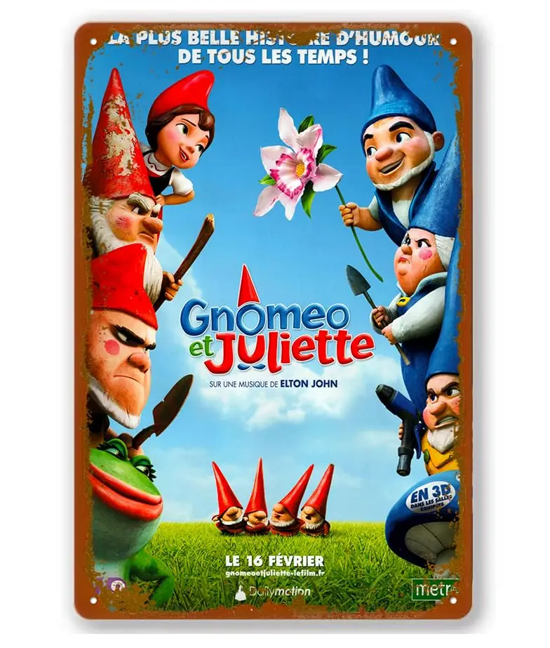 Gnomeo And Juliet (#5 Of 17) 2011 Metal Tin Sign Vintage Aluminum Sign Rustic Wall Decor For Home And Holiday Celebrations  Alum