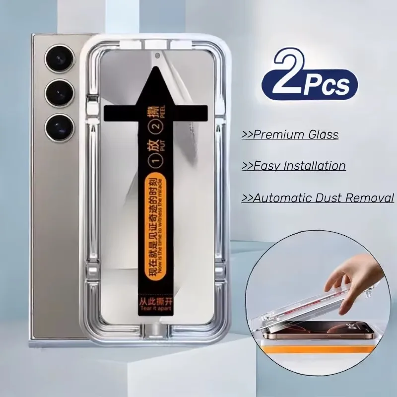 2 Stück gehärtetes Glas für Samsung Galaxy S25 Ultra Plus S24 S23 S22 S21 Ultra Plus einfache Installation automatische Displayschutzfolien