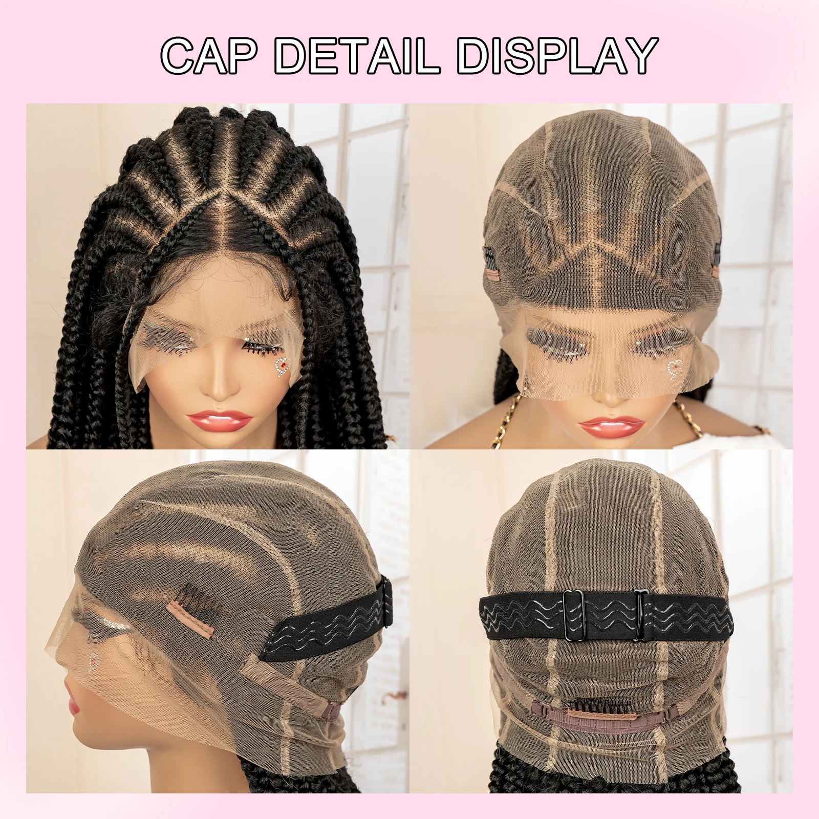 34 นิ้วสังเคราะห์วิกผมลูกไม้ด้านหน้าด้านหน้า Cornrow Braided Wigs สําหรับผู้หญิงสีดํา Knotless กล่องถักวิกผมลูกไม้ Faux Locs Braids วิกผม