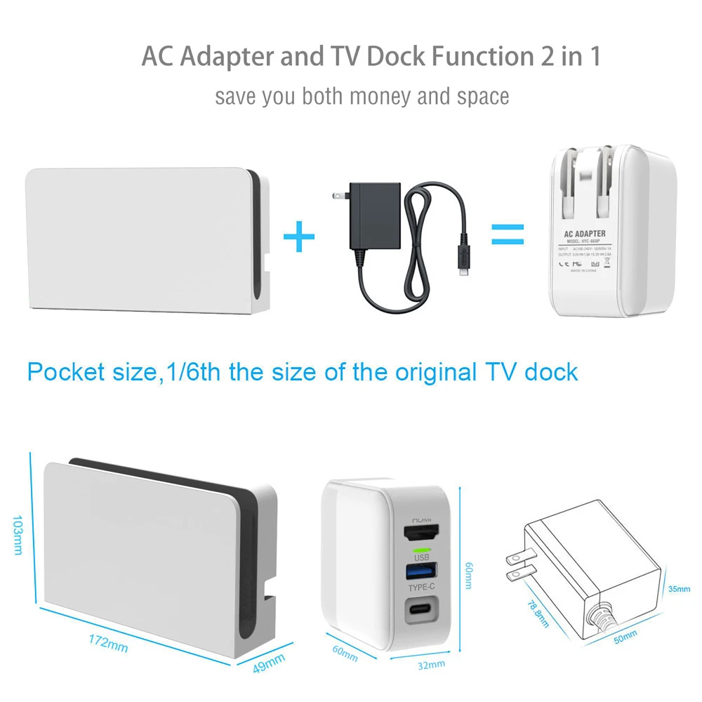 10pcs US plug HDMI-compatible for Switch GaN fast charger Portable TV Docking Station for Laptops iPad Phone