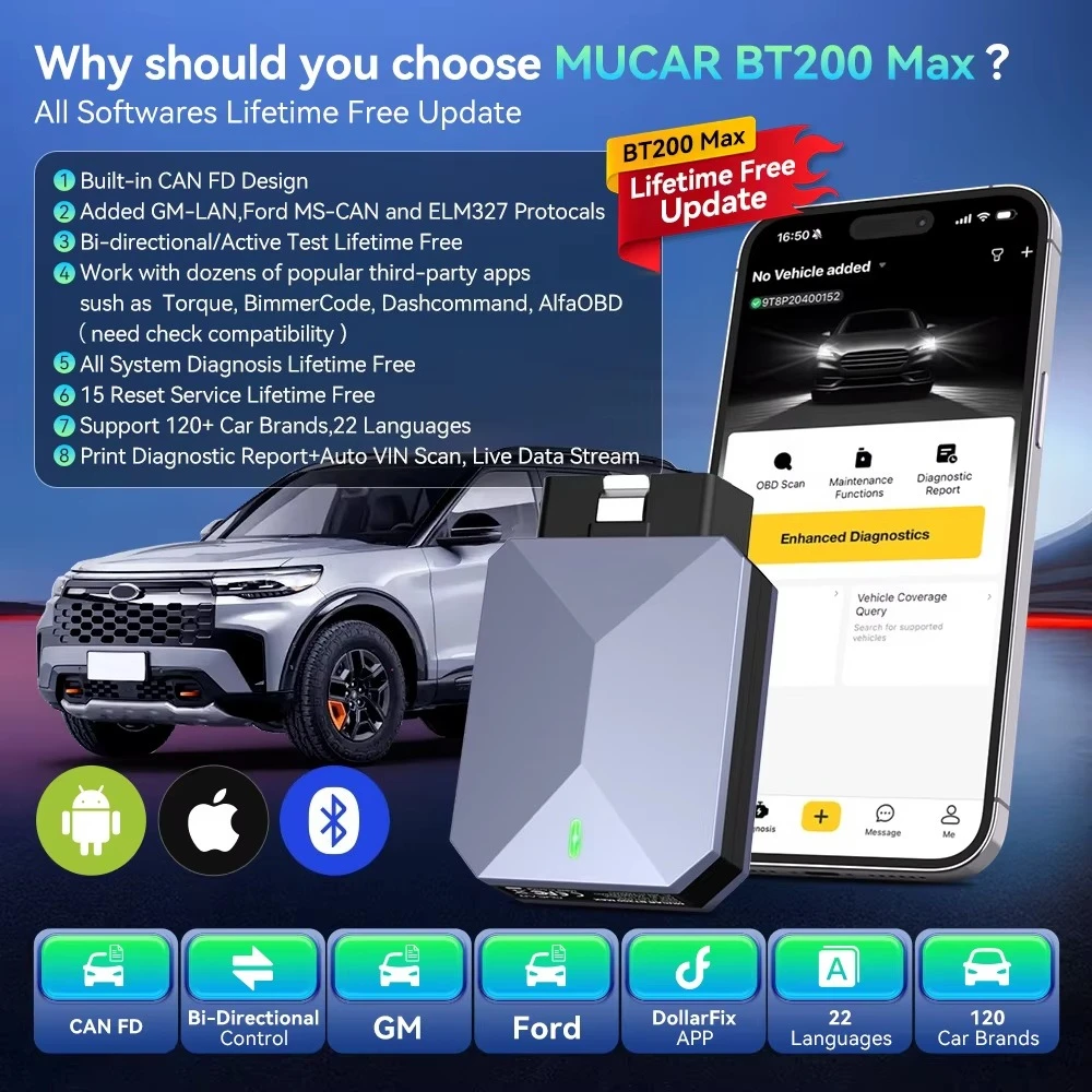 BT200 MAX AI Obd2 الماسح الضوئي CANFD ELM327 بروتوكول أدوات تشخيص النظام الكامل 15 إعادة تعيين مدى الحياة تحديث مجاني أدوات مسح السيارة #2