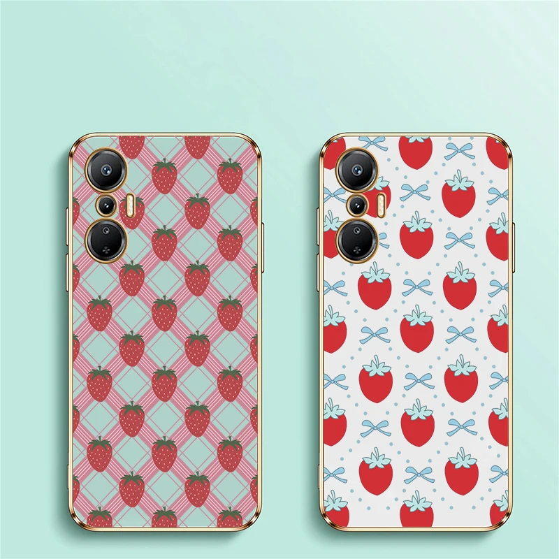 Luxe Aardbei Siliconen Telefoon Case Voor Infinix Hot 12 Spelen 11S 10S NFC 11 2022 10 Lite 10i 10T 9 Spelen 8 Schokbestendige Soft Cover