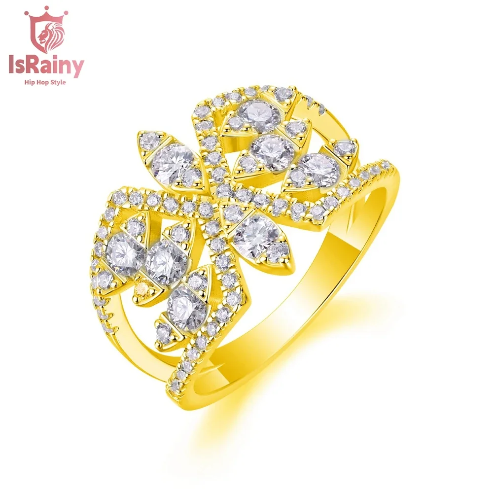 

IsRainy 18K Yellow Gold Plated 925 Silver Round Moissanite Rings Diamond Wedding Anniversary For Women Ring Fine Jewelry Gift