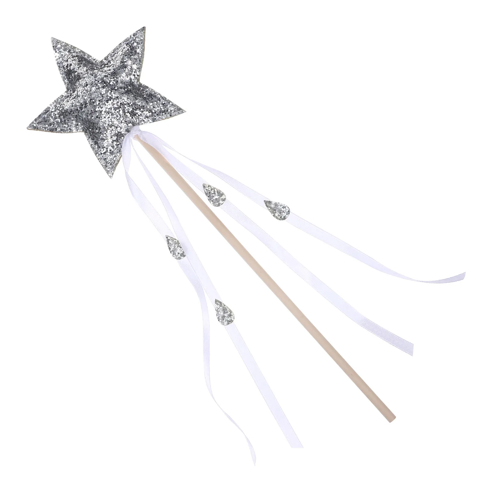 

1pc Star Topper Fairy Wand With Ribbon Decorative For Girls Cosplay Party Stage Performance Prop Wood Fairy Wands