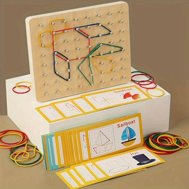 Juguete de madera Montessori con gráficos, tableros de goma Para uñas con tarjetas, Educación Infantil, Aprendizaje Temprano, Juguetes Para niños en edad preescolar