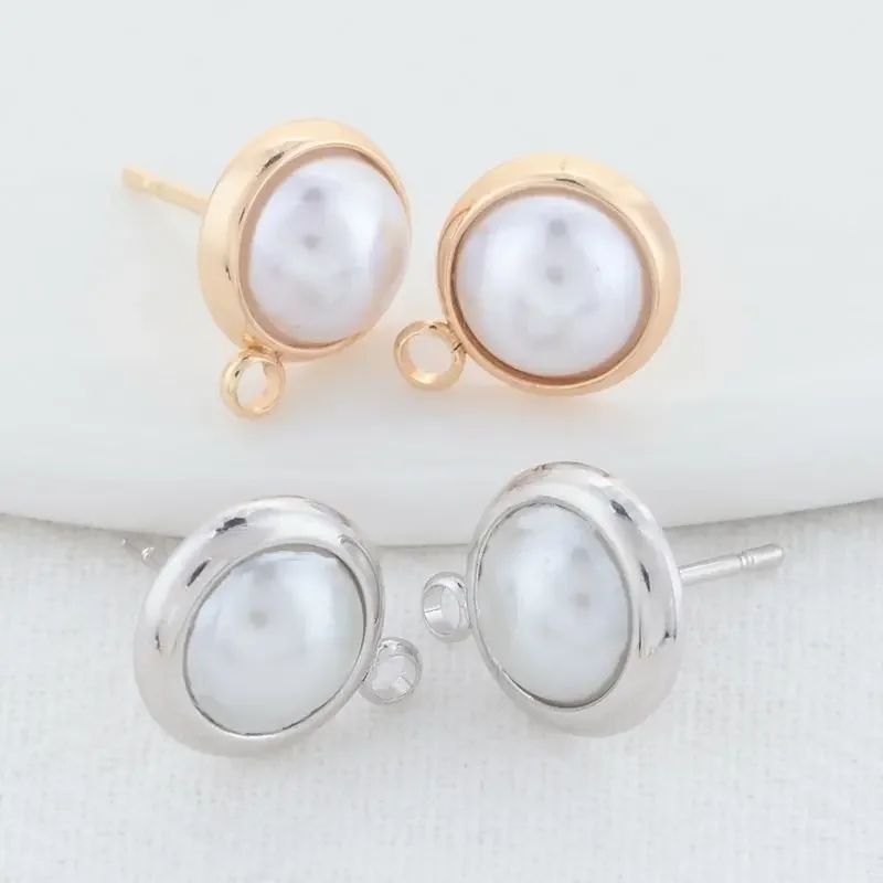 10MM 12MM 14MM 14K Gold Color Plated Brass Round Stud Earrings High Quality Diy DIY Jewelry Making Finding Accessories