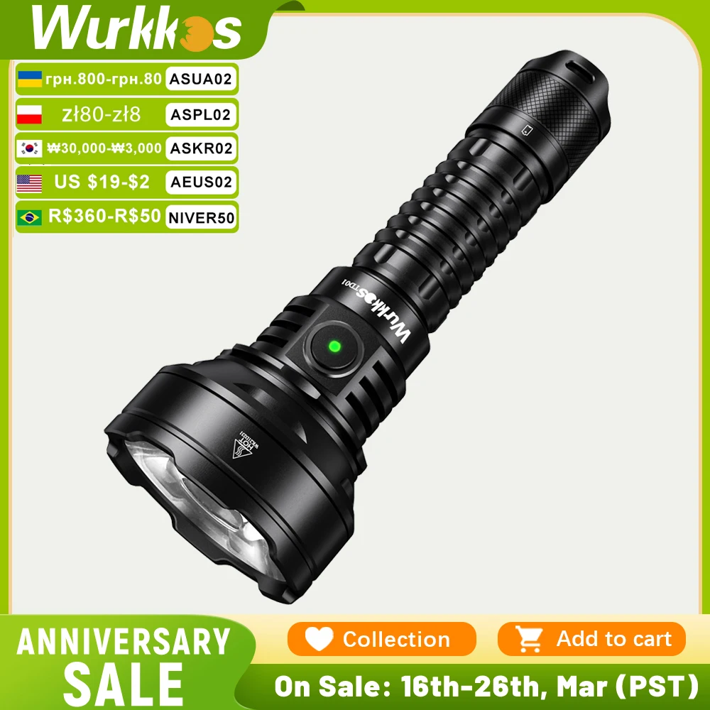 Wurkkos TD01 Army Tactical Flashlight 2200LM Self Defense Torch 21700 EDC Rechargeable Led Lamp 1039 Meters Beam Outdoor Light