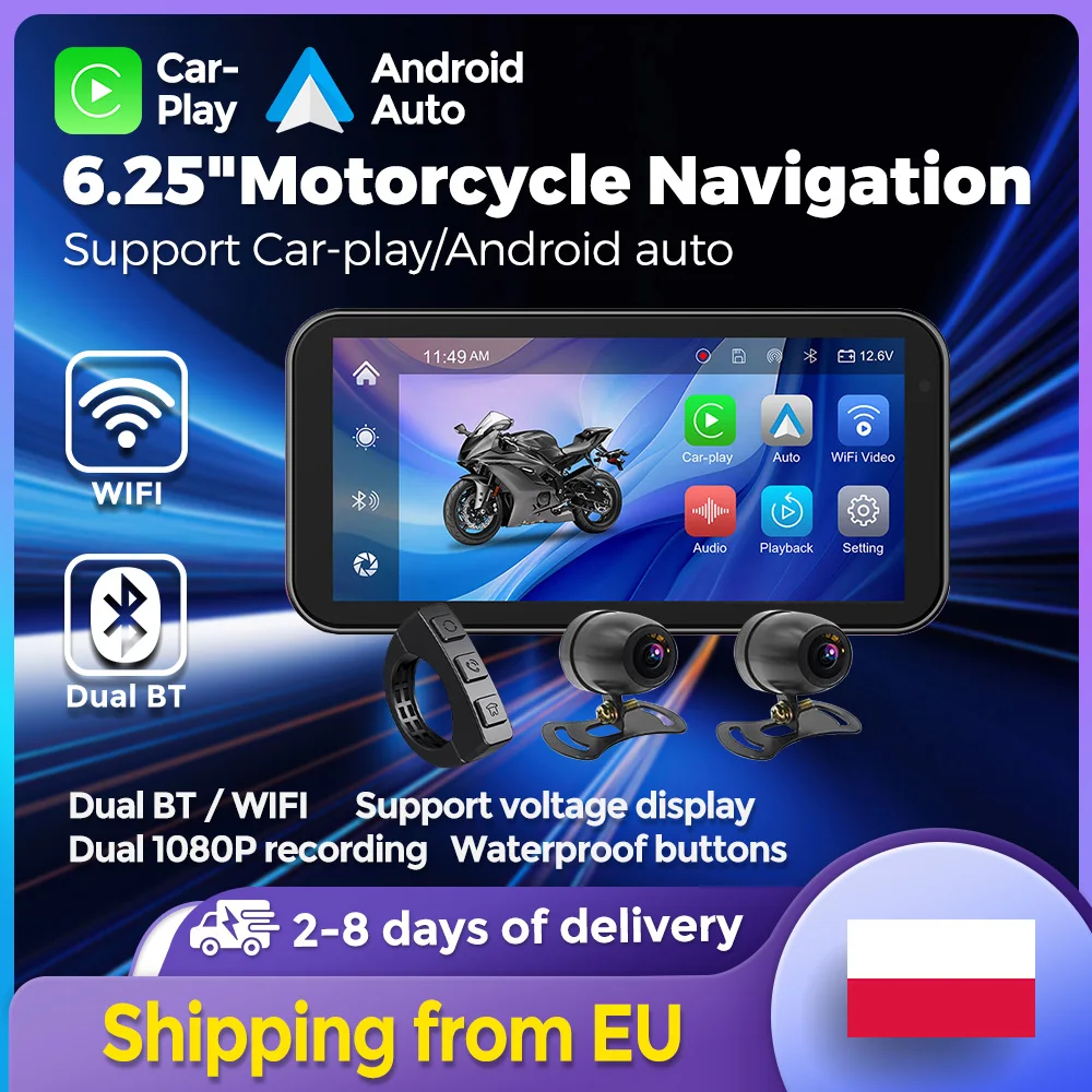 MEKEDE 6.25 pollici moto navigazione portatile GPS Wireless CarPlay Android Auto IP67 display touch screen per moto impermeabile