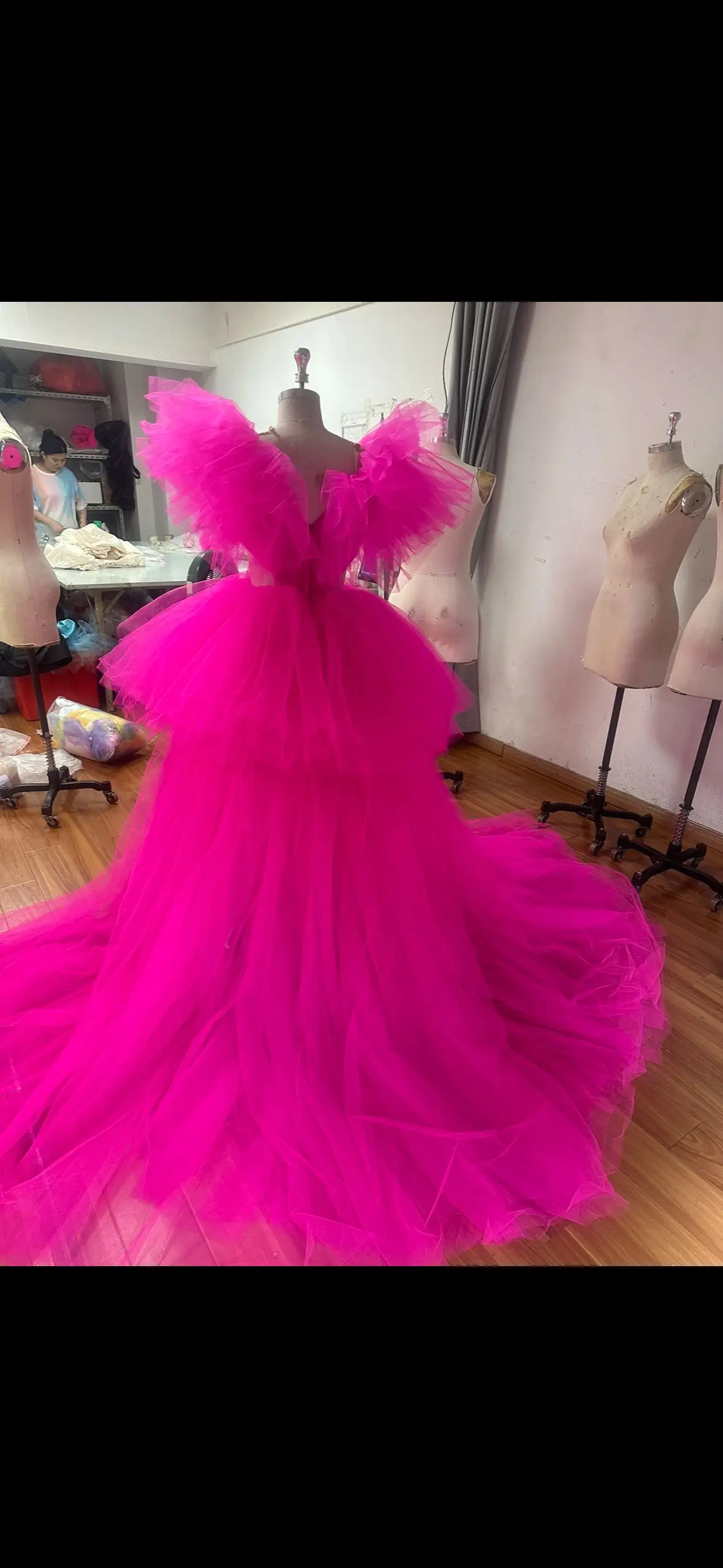 Pretty Fuchsia Puffy High Low Women Maxi Dresses To Birthday Holiday Party Voluminous Tutu Tulle Bridal Dresses Color Size Free